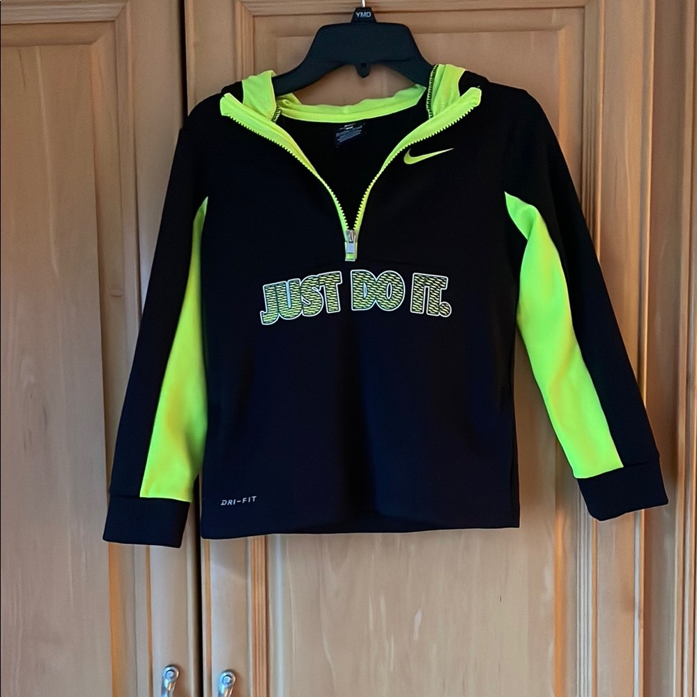 Nike Black and Neon Yellow Hoodie